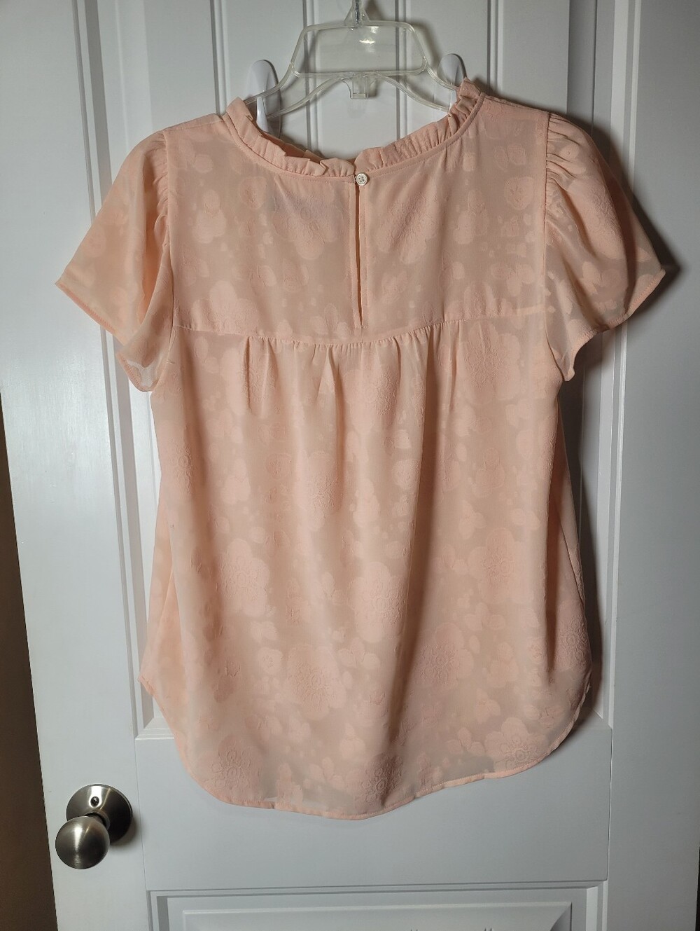 Loft Women's Peach Floral babydoll tunic Short-Sleeve Blouse.  Size s - Picture 3 of 5